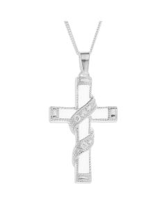 Sterling Silver CZ Entwined Cross Pendant On 18" Curb Chain