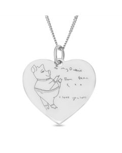 Sterling Silver Personalised Own Handwriting Heart Pendant On 18" Curb Chain