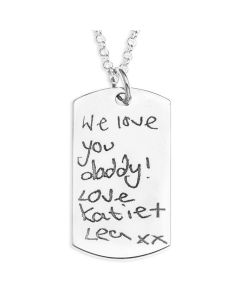Sterling Silver Personalised Handwriting Dog Tag on 20" Belcher Chain