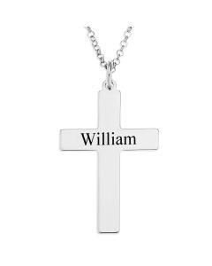 Sterling Silver Personalised Large Cross Pendant On 20" Belcher Chain