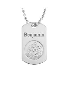 Sterling Silver Personalised Men's St. Christopher Dog Tag Pendant on 18" Ball Chain