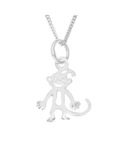 Sterling Silver Cut Out Monkey Pendant On 18" Curb Chain