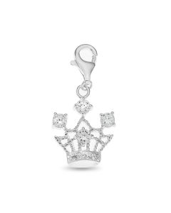 Silver Cubic Zirconia Set Crown Carabina Clasp Charm