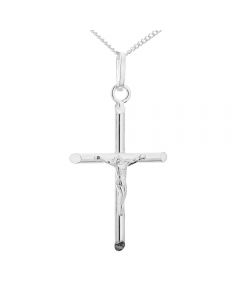 Silver Crucifix Pendant On 18" Curb Chain