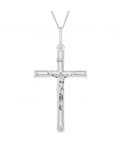 Sterling Silver Large Crucifix Pendant On 18" Curb Chain