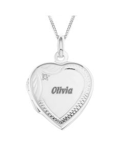 Sterling Silver Personalised One Name Dia Heart Locket on 18" Curb Chain