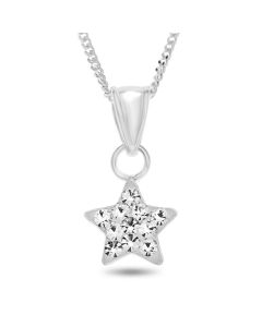 Sterling Silver Crystal Set Star Pendant On 18" Curb Chain