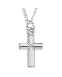 Sterling Silver Plain Cross Pendant On 16" Curb Chain