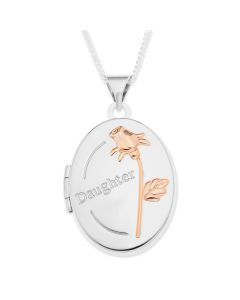 Silver And Rose Gold Plated Daughter Oval Locket On 18" Curb Chain