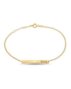 Yellow Gold Plated Silver Personalised Curved Bar 6.5" Belcher Chain Bracelet