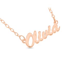 10ct Rose Gold Brush Script  Name Plate Necklace on 16" Trace Chain