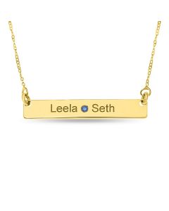 10ct Gold Personalised Two names And CZ Set 30mm x 5mm  Bar Necklace on Trace Chain