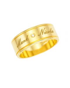9ct Yellow Gold Personalised Diamond Set Gents Wedding Ring